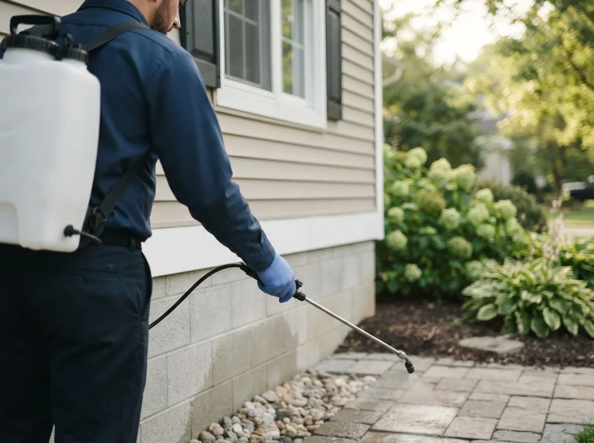Pest control technician inspecting a home in Locke, NY
